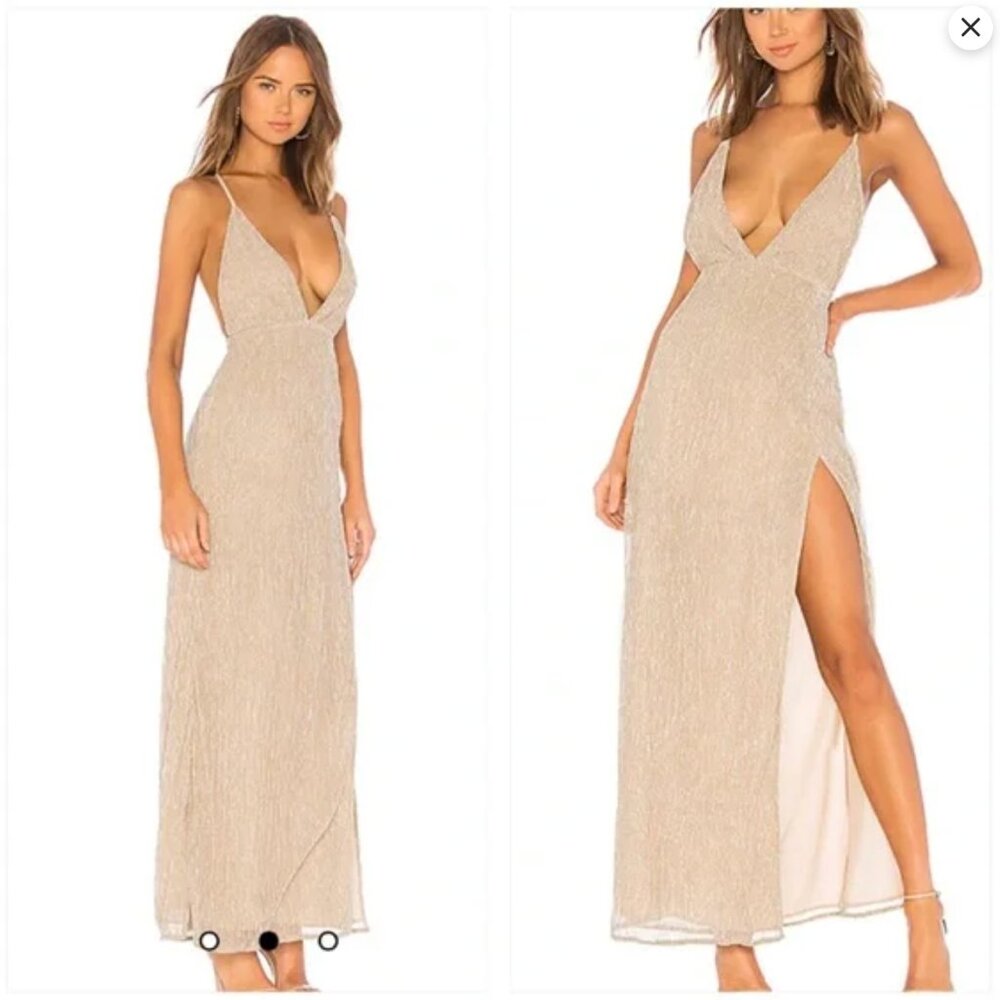 Superdown Hailee High Slit Maxi Dress in Champagne - XS